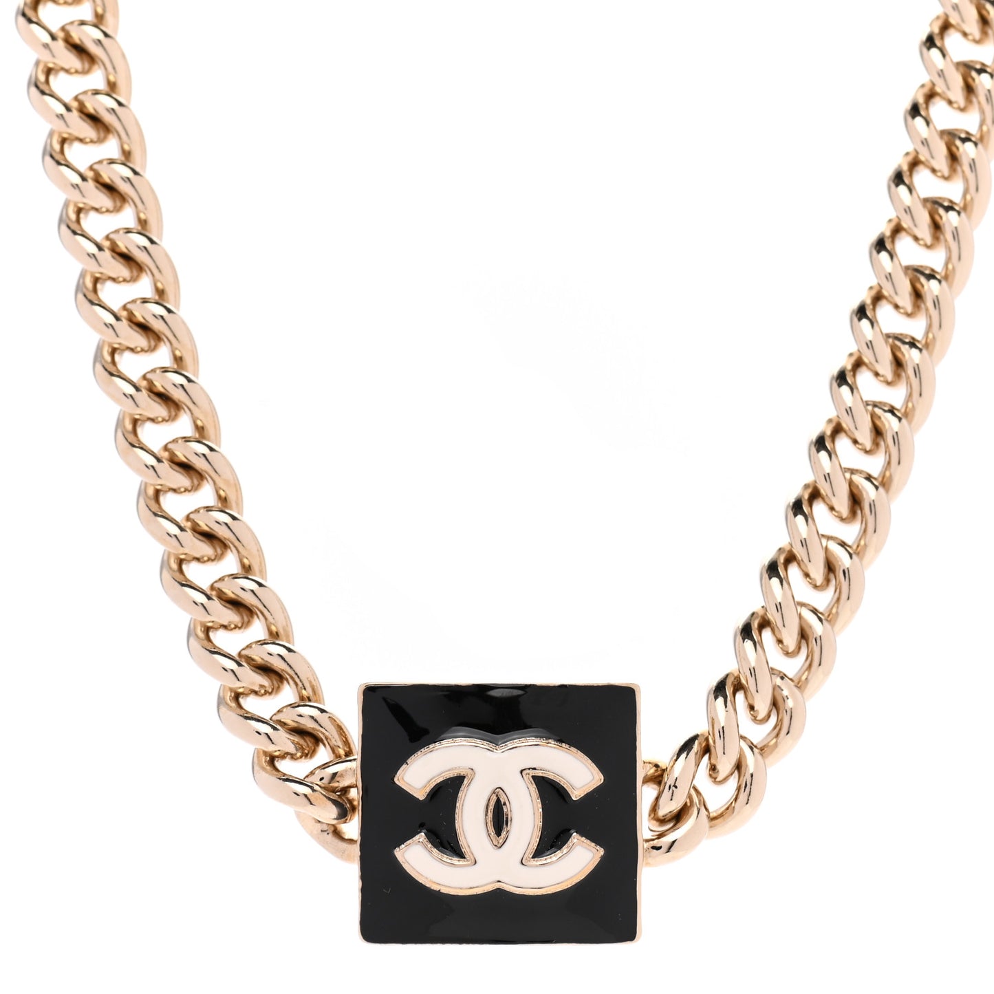 Metal Enamel CC Square Choker Gold Black White