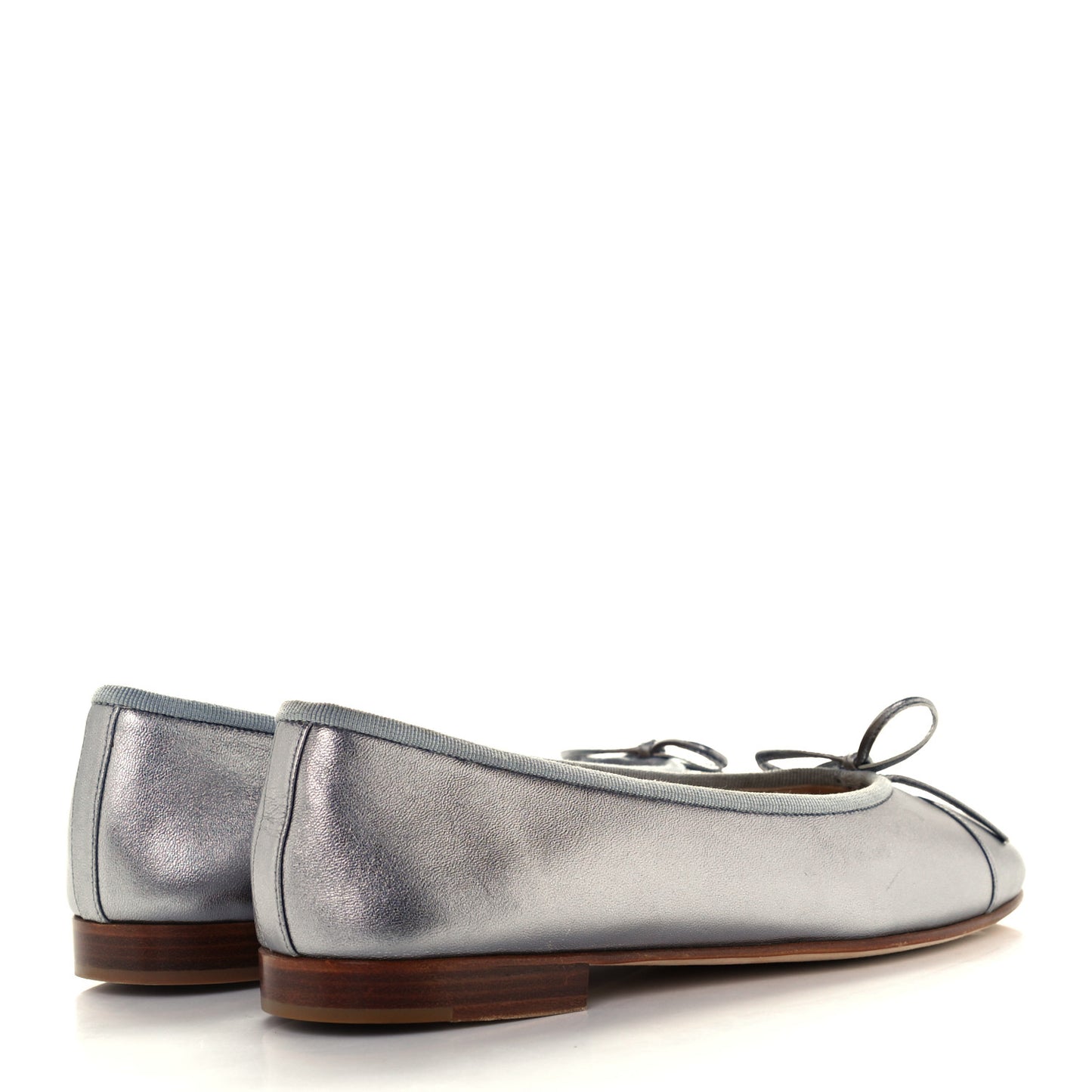 Metallic Lambskin CC Cap Toe Ballerina Flats 37 Silver
