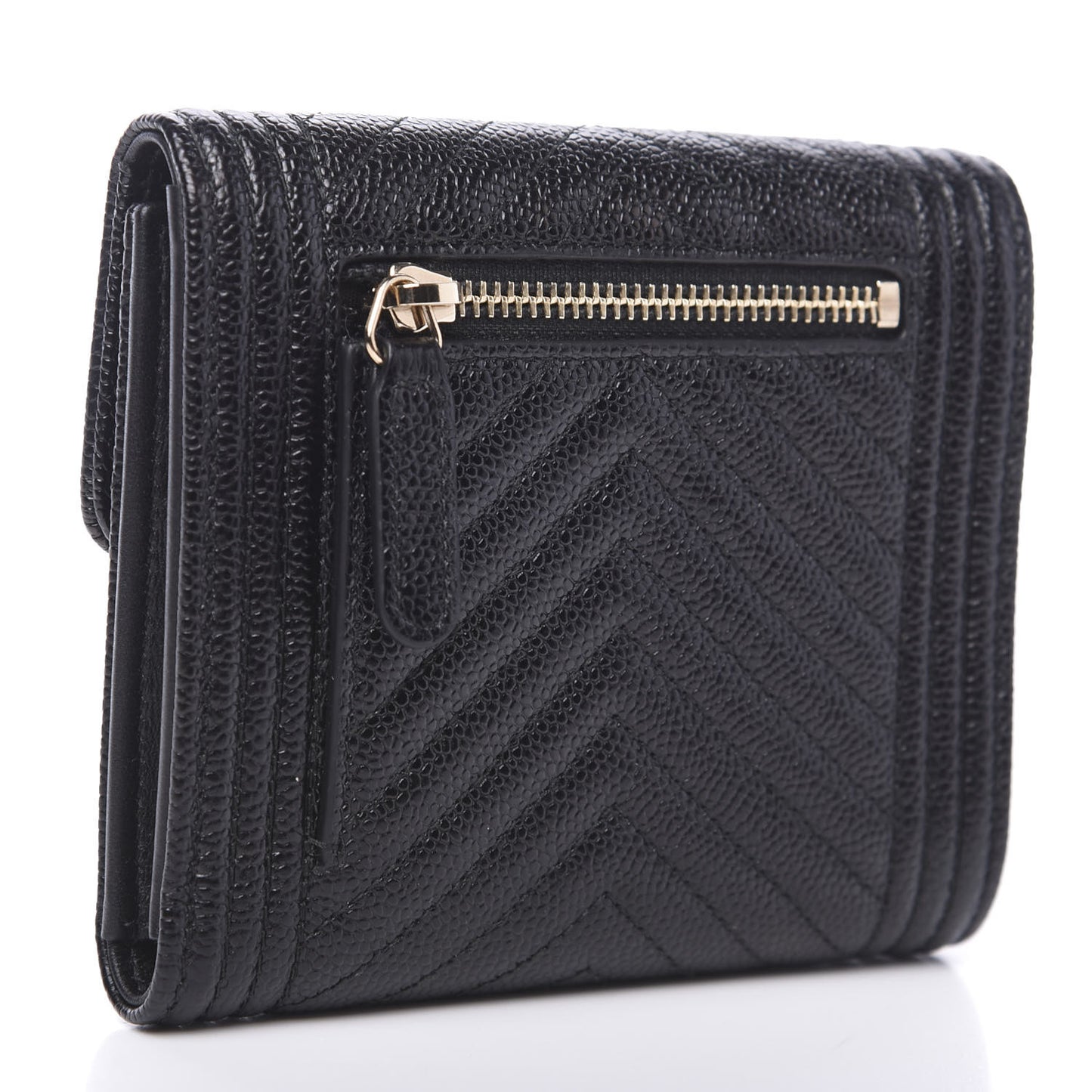 Caviar Chevron Quilted Boy Compact Wallet Black