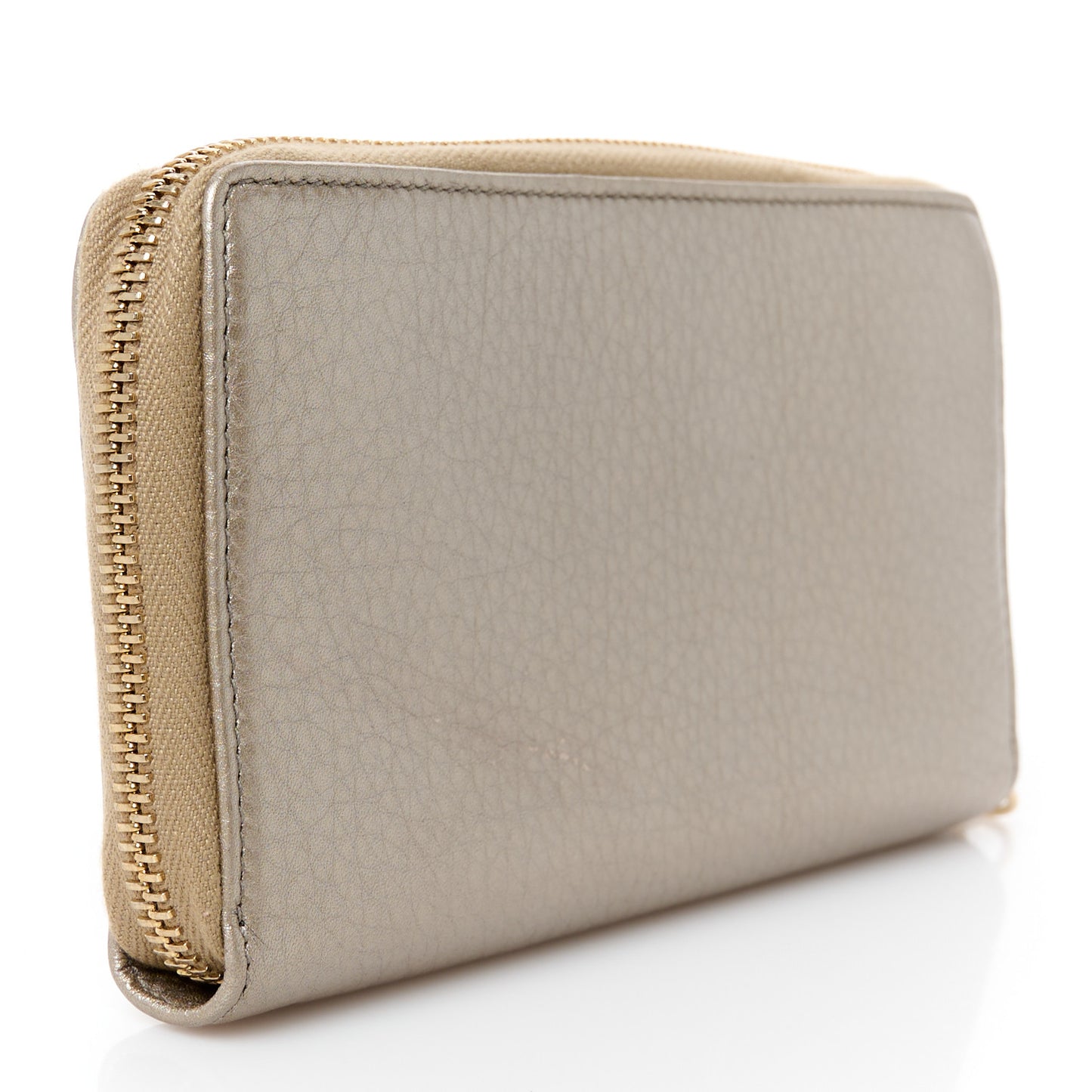 Metallic Pebbled Calfskin Soho Zip Around Wallet Golden Beige