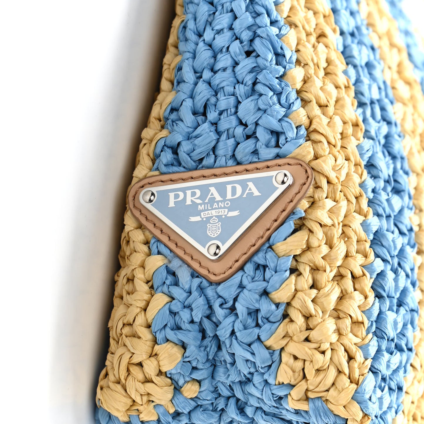 Yarn Raffia Effect Crochet Striped Small Logo Tote Naturale Celeste