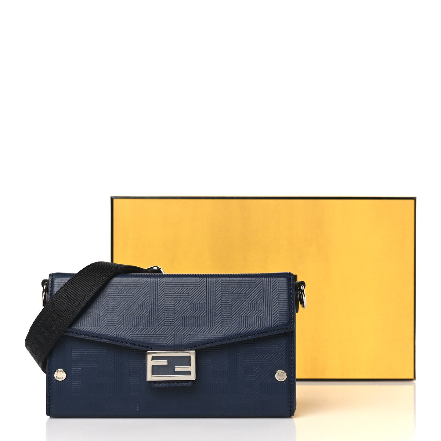 Vitello King FF Lines Embossed Baguette Soft Trunk Phone Pouch Midnight