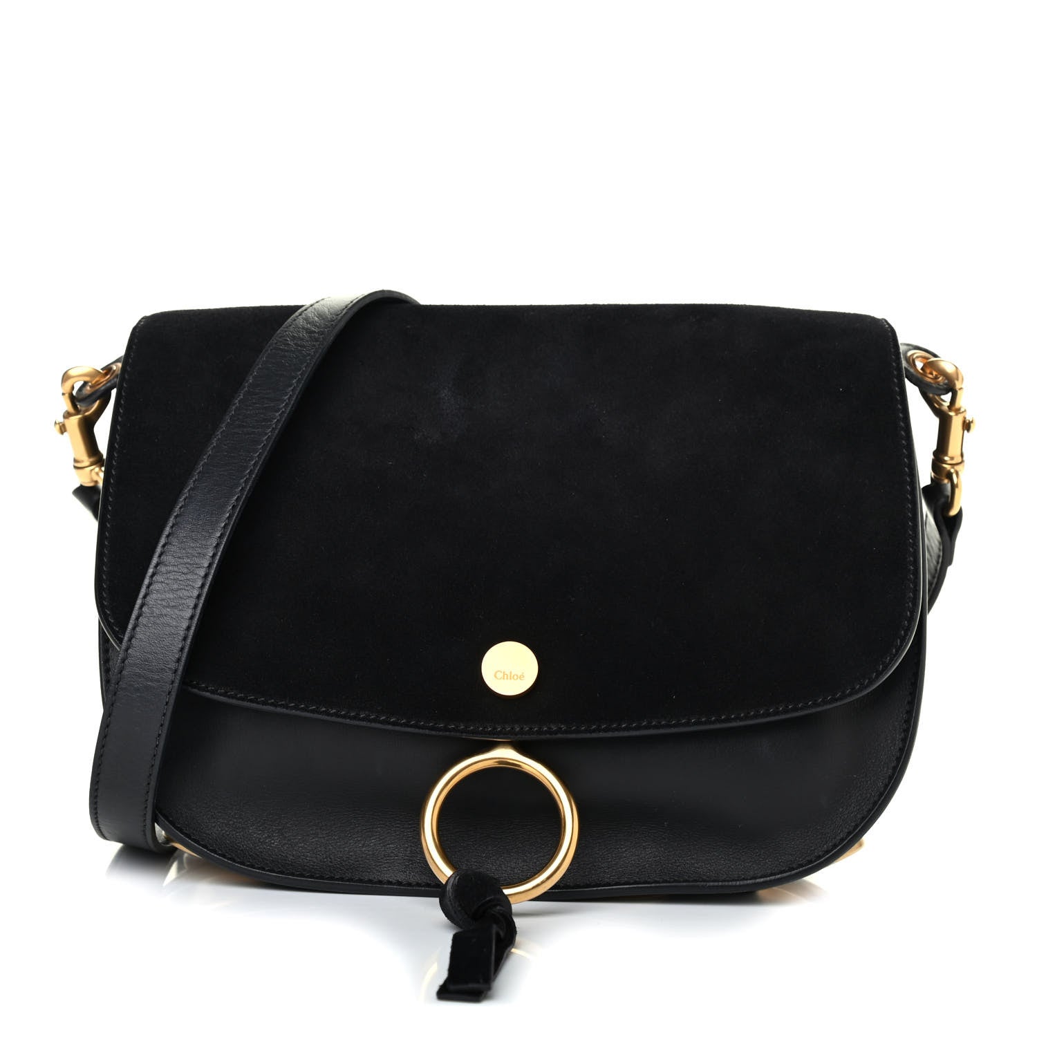 Chloe Suede Smooth Calfskin Medium Kurtis Shoulder Bag Black 1 of 4