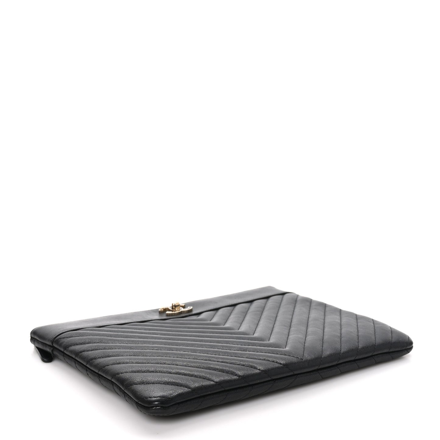 Sheepskin Chevron Quilted Large Vintage Mademoiselle Cosmetic Case Anthracite