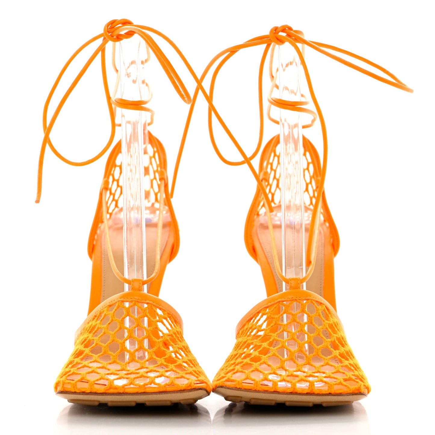 Mesh Nappa Stretch Ankle Tie Sandals 39 Tangerine