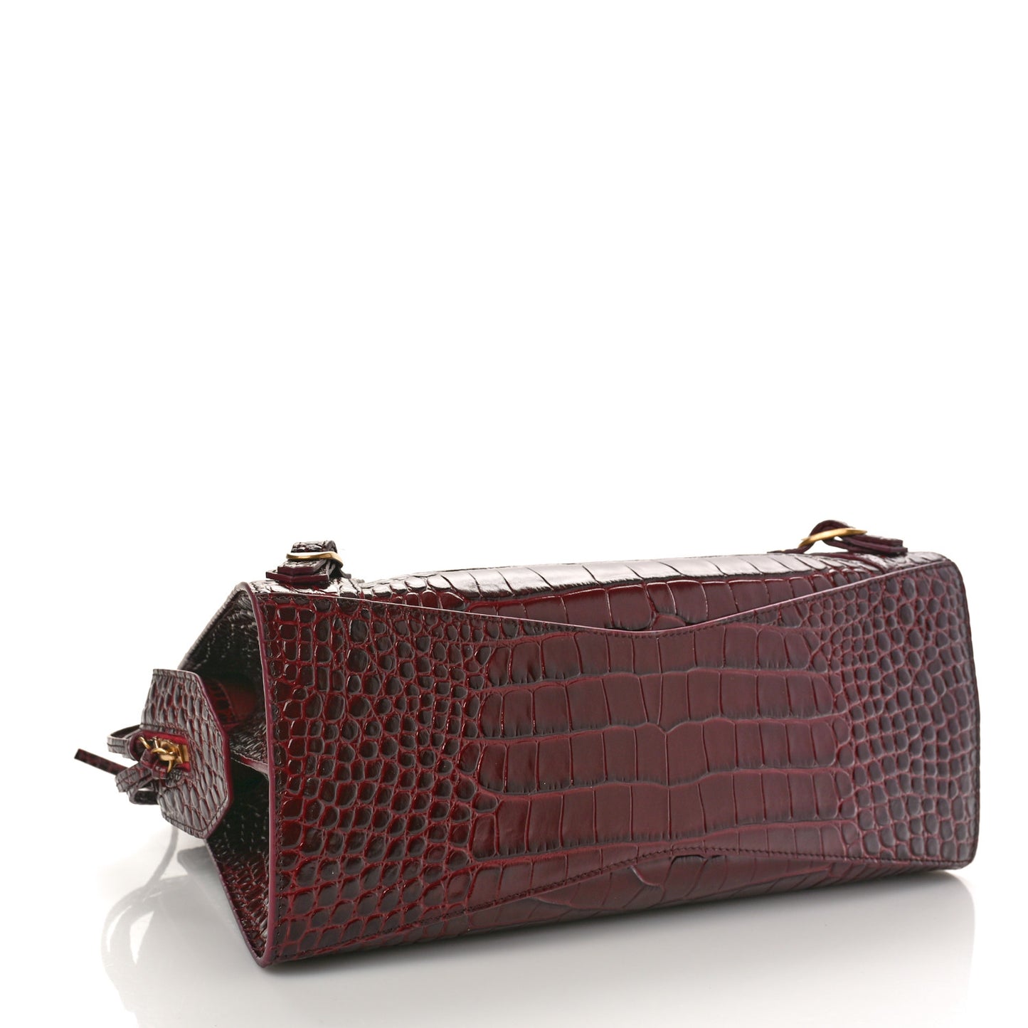 Shiny Supple Calfskin Crocodile Embossed Classic Gold Hardware S City Dark Red