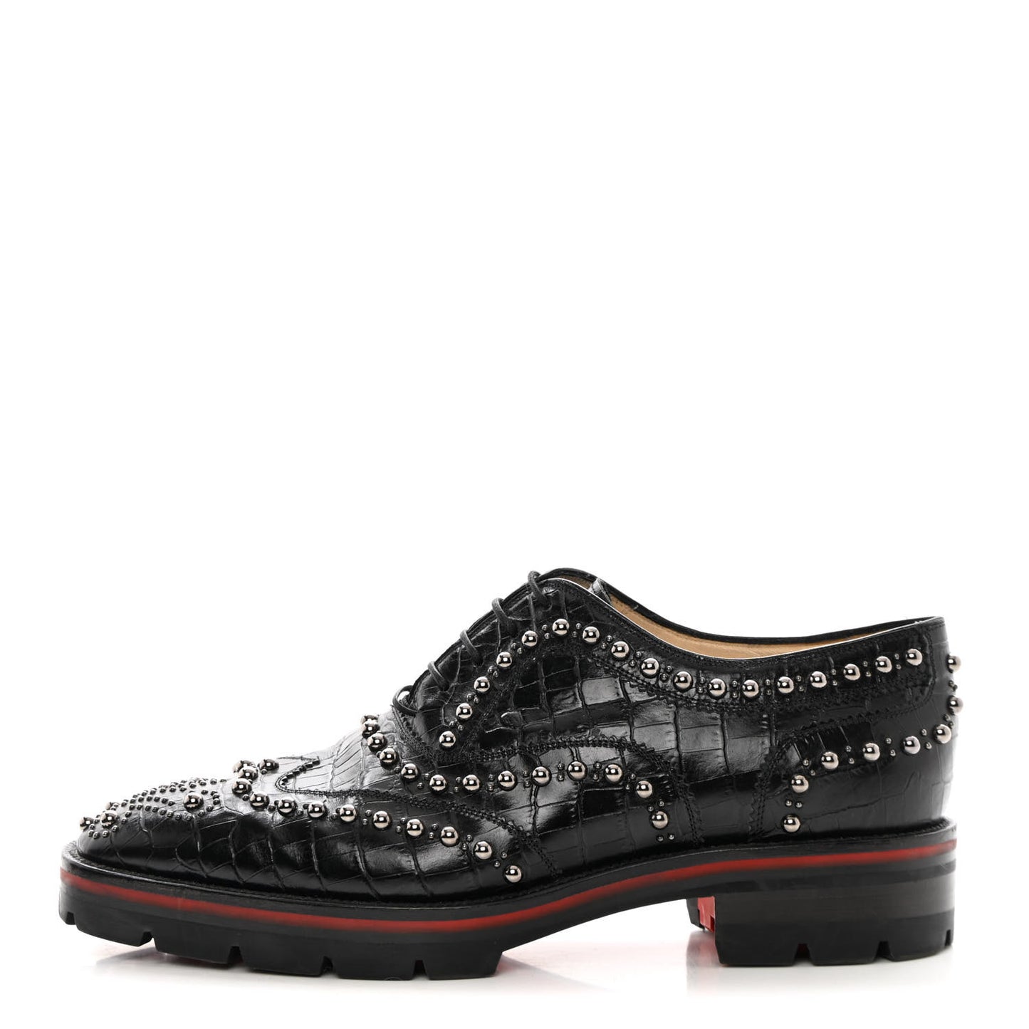 Croc Calfskin Embossed Womens Studded Crapadonna Oxfords 37 Black