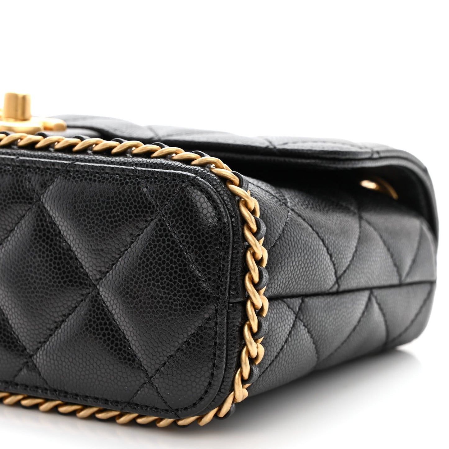 Caviar Quilted Camellia Chain Around Flap Black