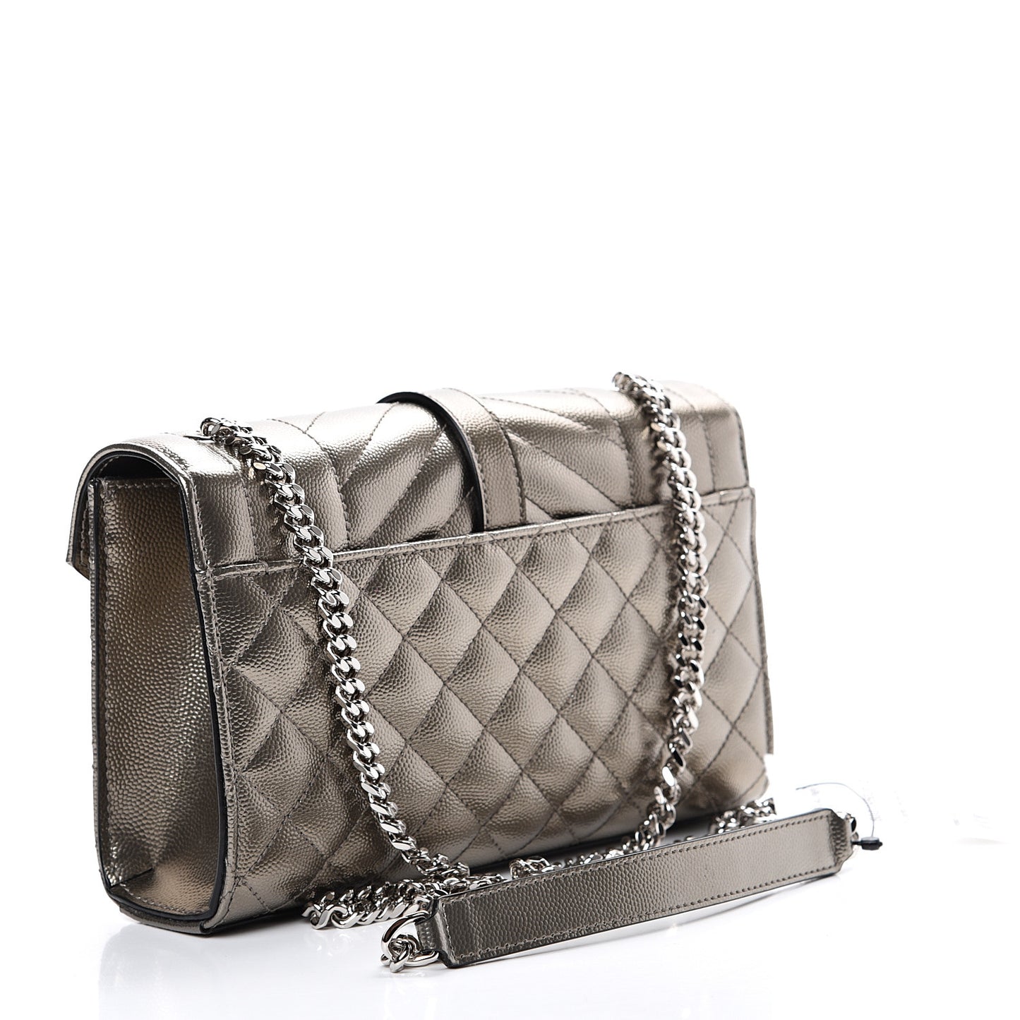 Metallic Grain De Poudre Textured Mixed Matelasse Triquilt Small Monogram Satchel Piombo