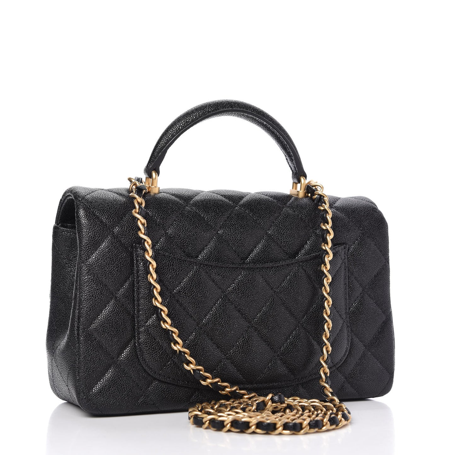 Caviar Quilted Mini Top Handle Rectangular Flap Black