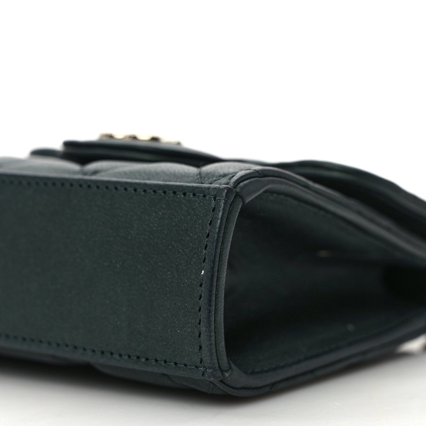 Iridescent Lambskin Quilted Top Handle Flap Clutch With Chain Dark Green
