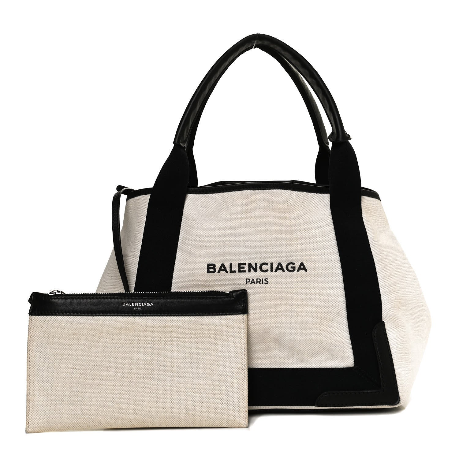 Balenciaga Cotton Canvas Satin Calfskin S Navy Cabas Natural Black 1 of 11