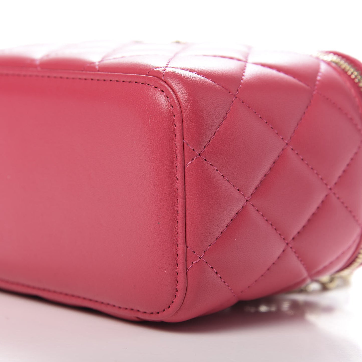 Lambskin Quilted Trendy Small Vanity Case With Chain Dark Pink