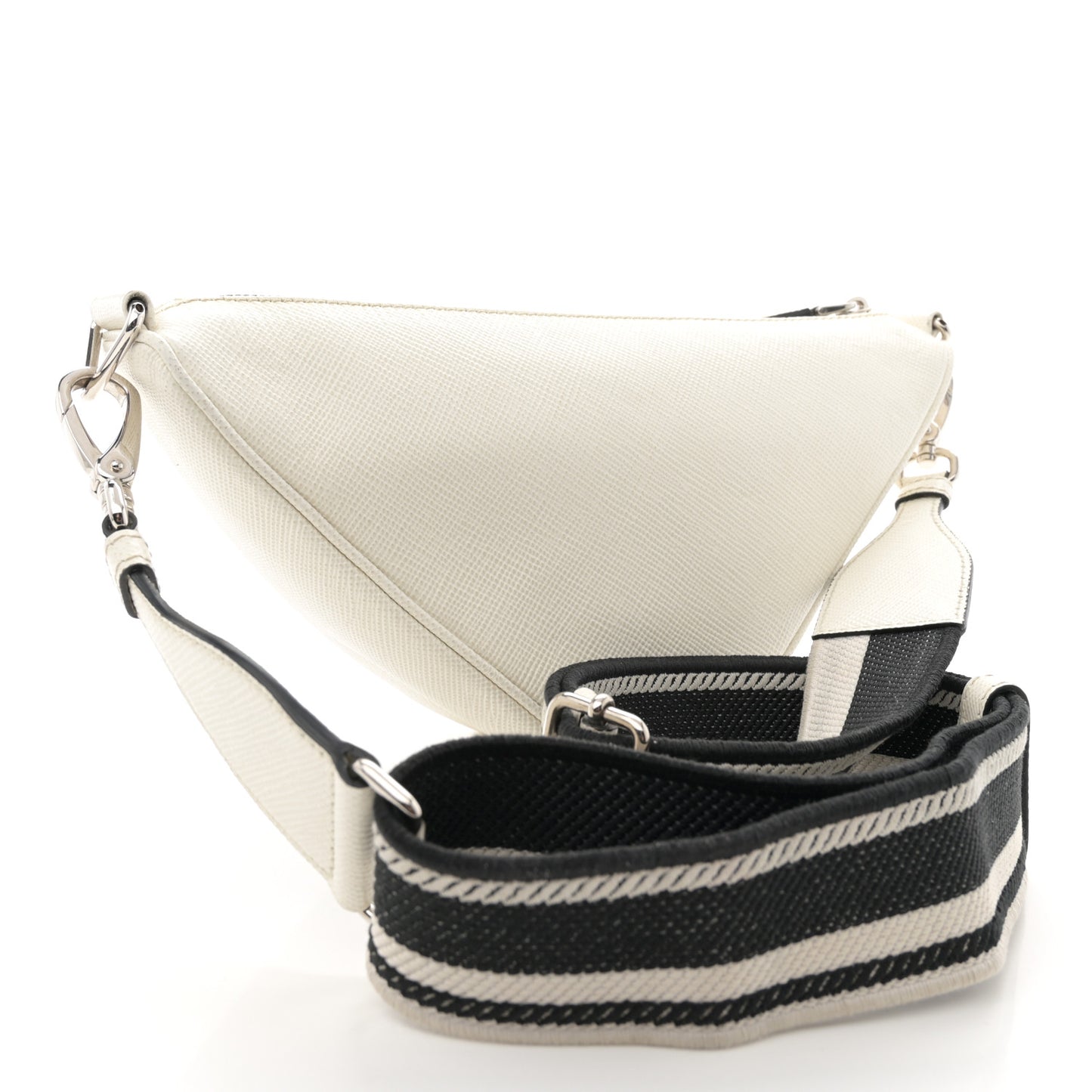 Saffiano Cuir Triangle Logo Embossed Triangle Shoulder Bag White