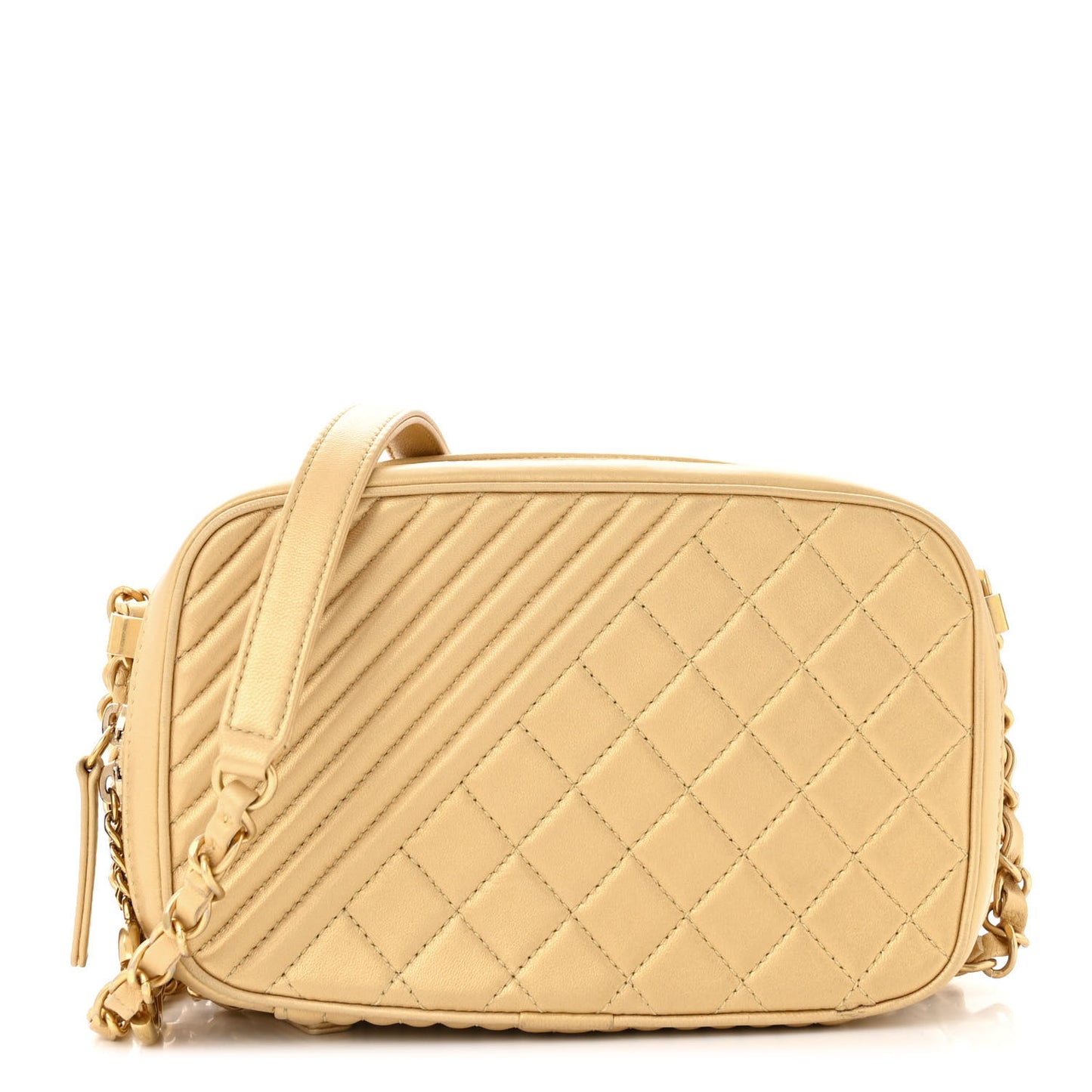 Metallic Lambskin Quilted Small Coco Boy Camera Case Gold