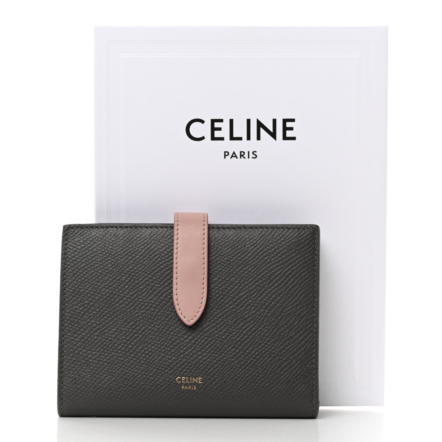 Grained Calfskin Medium Multifunction Strap Wallet Grey Vintage Pink
