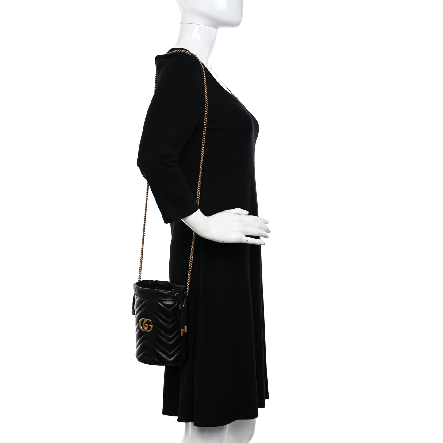 Calfskin Matelasse Mini GG Marmont 2.0 Bucket Bag Black
