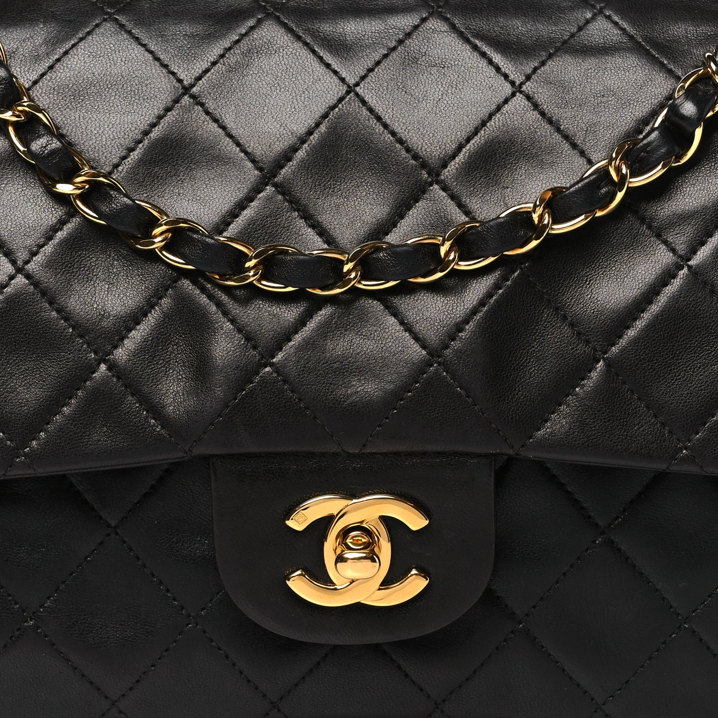 Lambskin Quilted Medium Double Flap Black