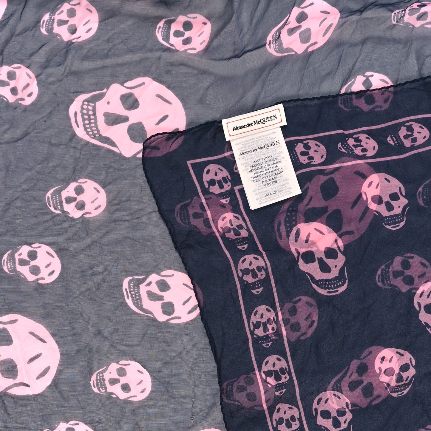 Silk Chiffon Skull Scarf Navy Pink