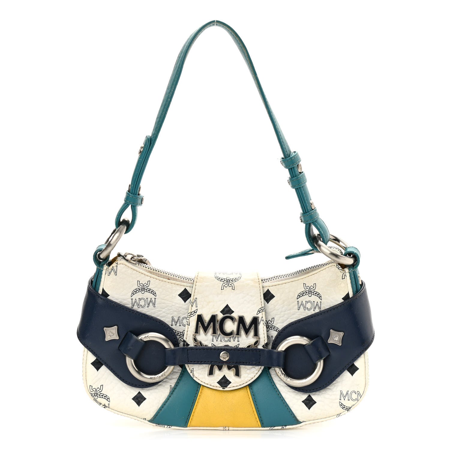 MCM Visetos Shoulder Bag White Blue Yellow 1081381 – FASHIONPHILE