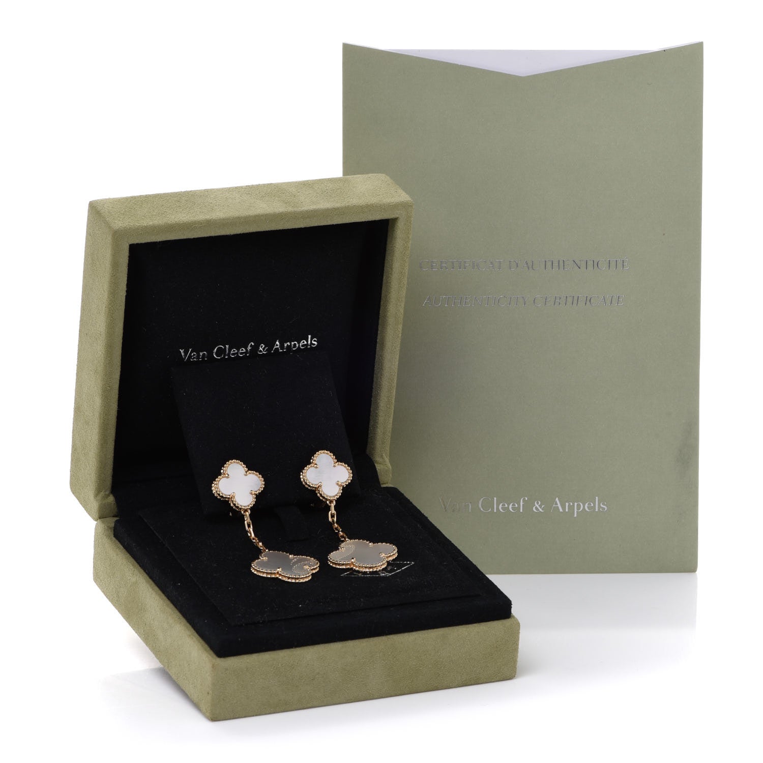 Van Cleef & Arpels 18K Yellow Gold Mother of Pearl 2 Motifs Magic Alhambra Earrings 5 of 5