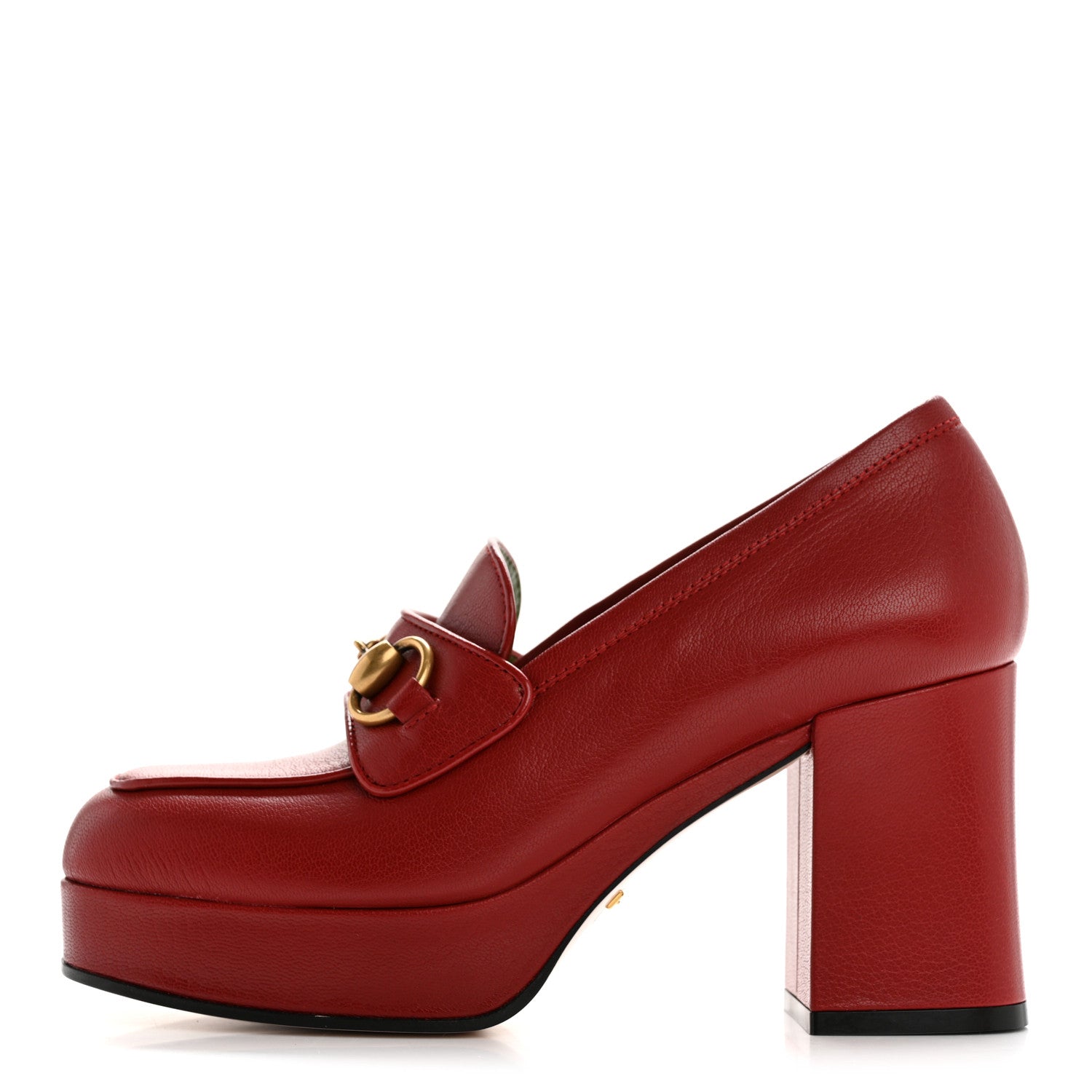 Gucci Goatskin Houdan Mid Heel Platform Loafers 35.5 Hibiscus Red