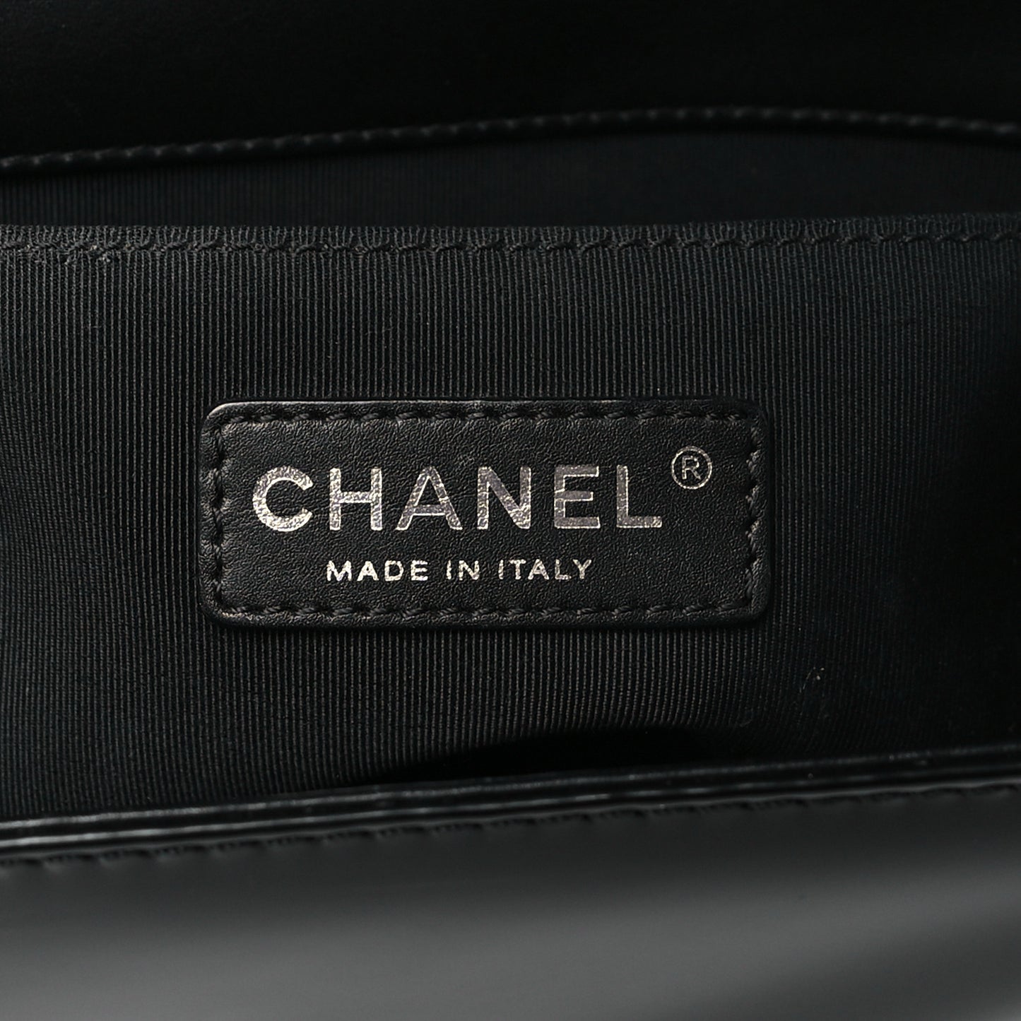 Patent Calfskin Quilted Medium Plexiglass Boy Flap Black