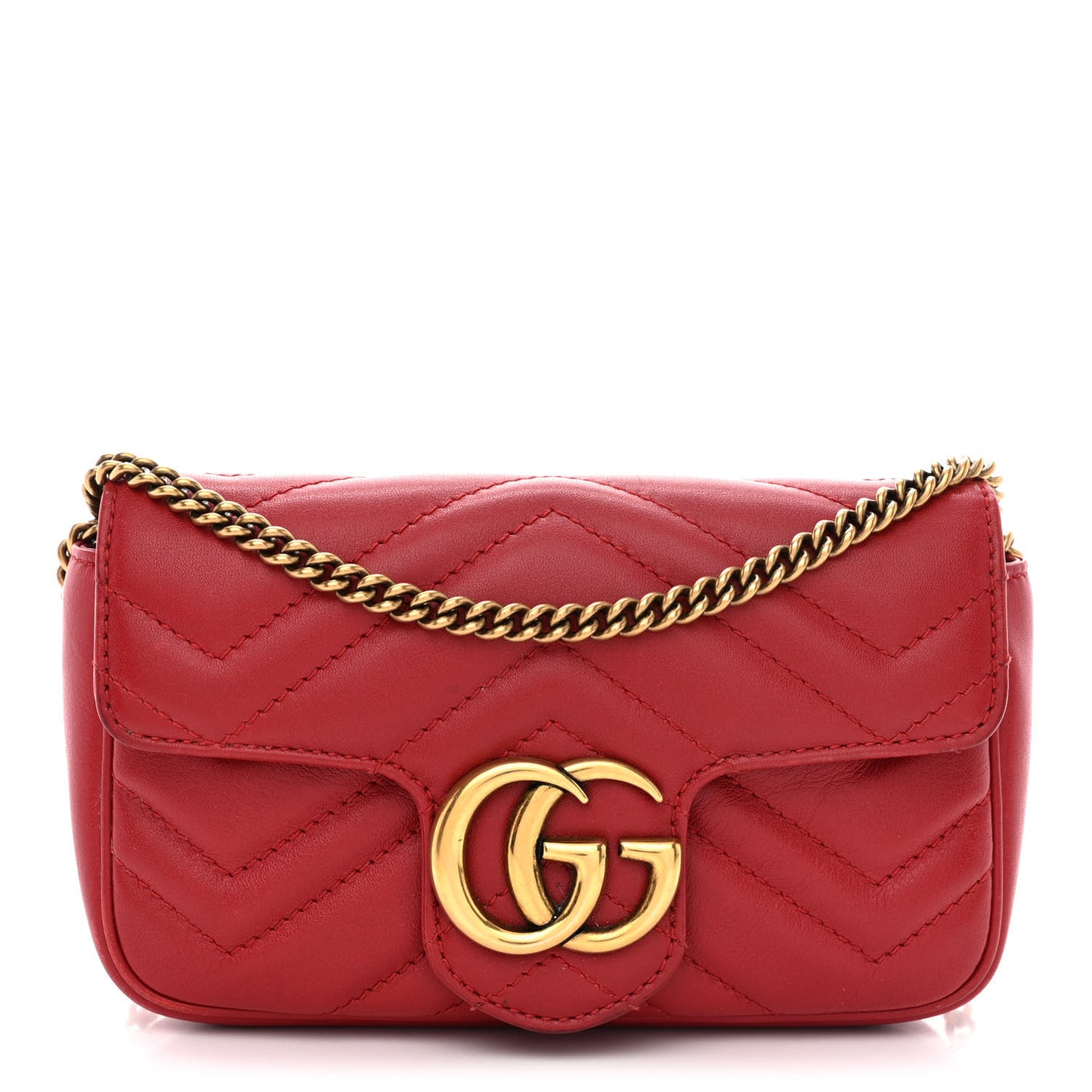 Calfskin Matelasse Super Mini GG Marmont Shoulder Bag Hibiscus Red