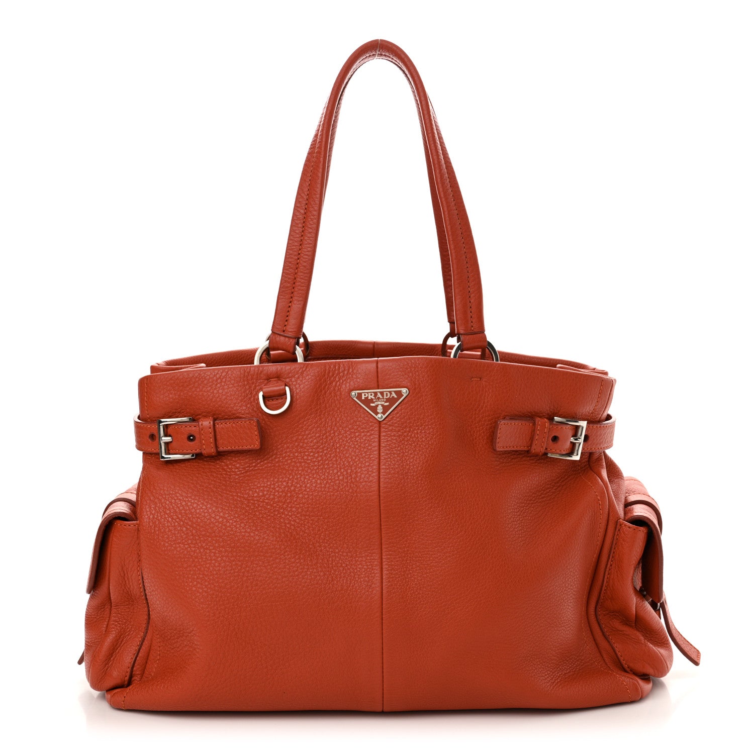 Prada Vitello Daino Buckle Shoulder Bag Mandarin 1 of 13