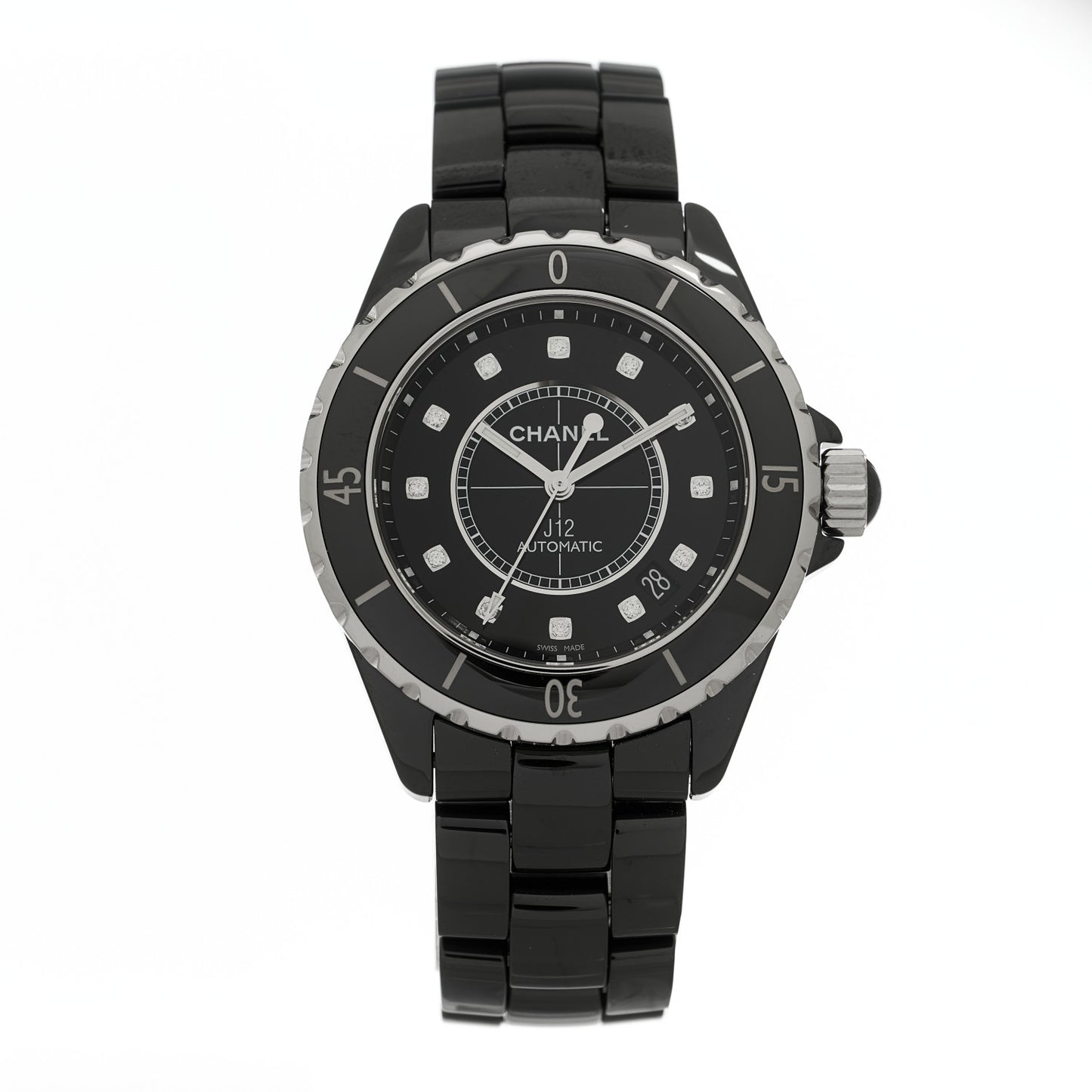 Stainless Steel Ceramic Diamond 38mm J12 Automatic Watch Black
