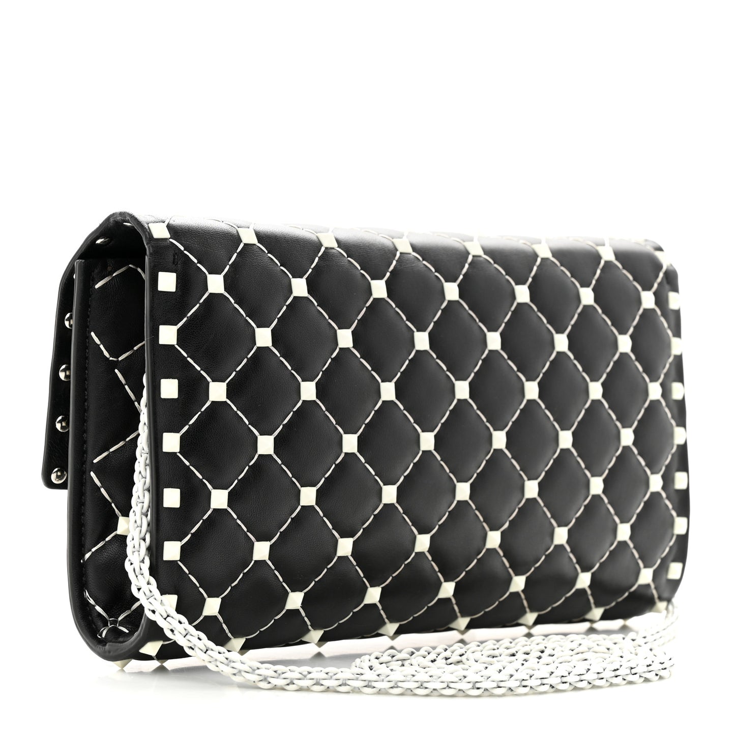 Lambskin Free Rockstud Spike Wallet On Chain Black