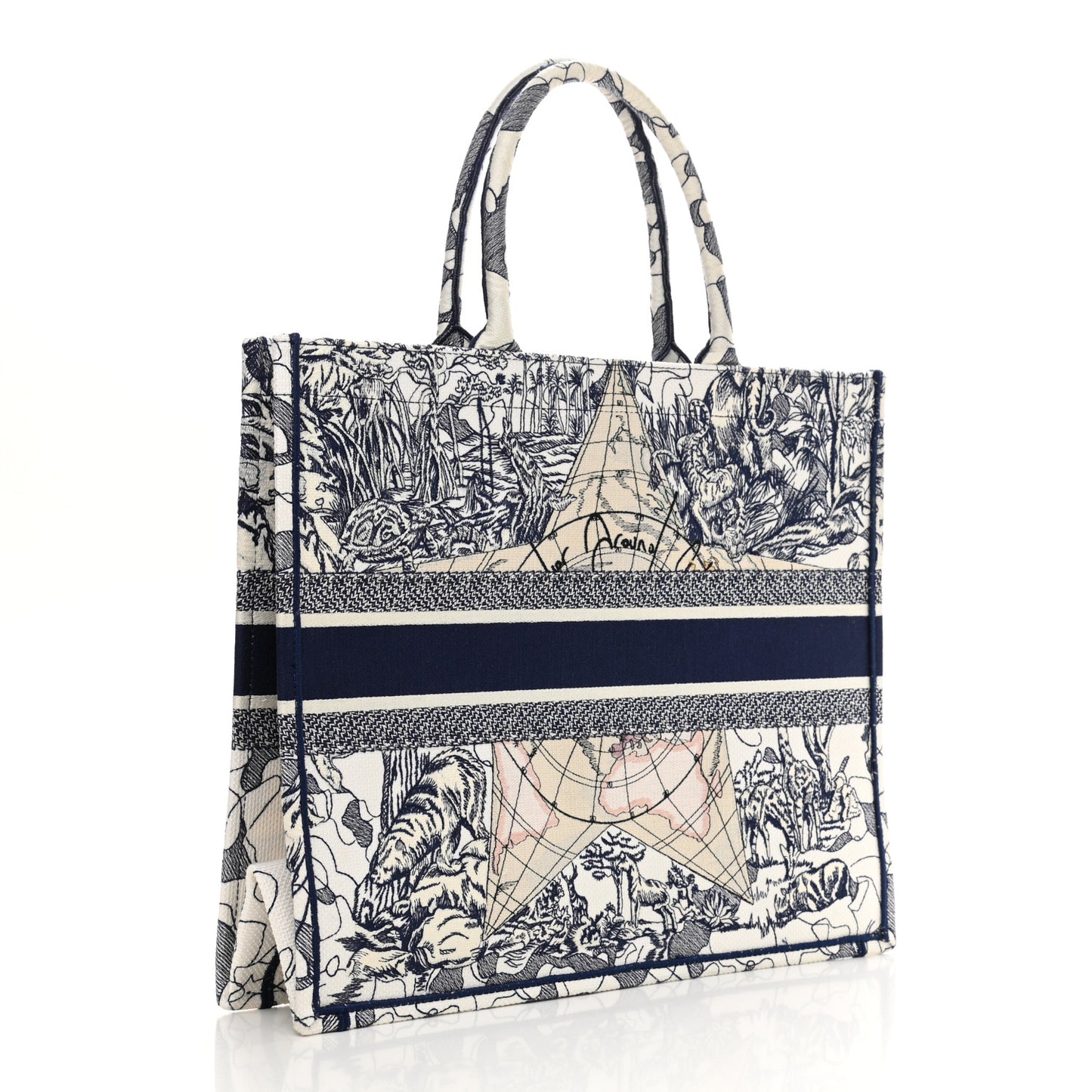 Canvas Embroidered Large Around The World Book Tote Blue