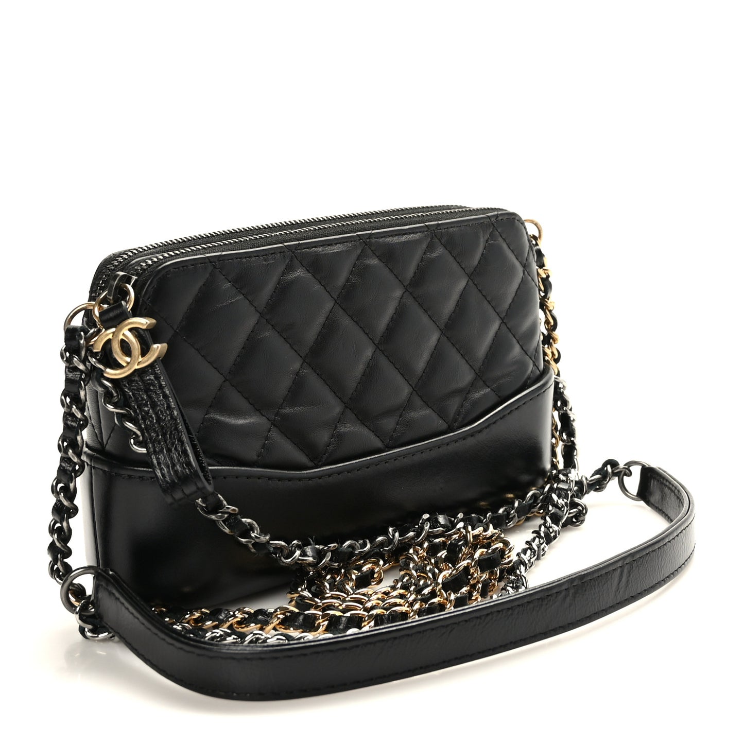 Aged Calfskin Quilted Small Gabrielle Clutch With Chain Black