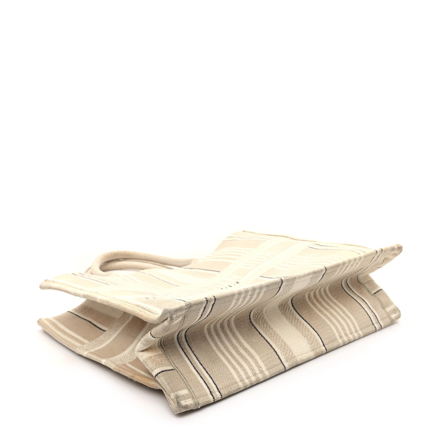 Canvas Embroidered Large Stripes Book Tote Beige