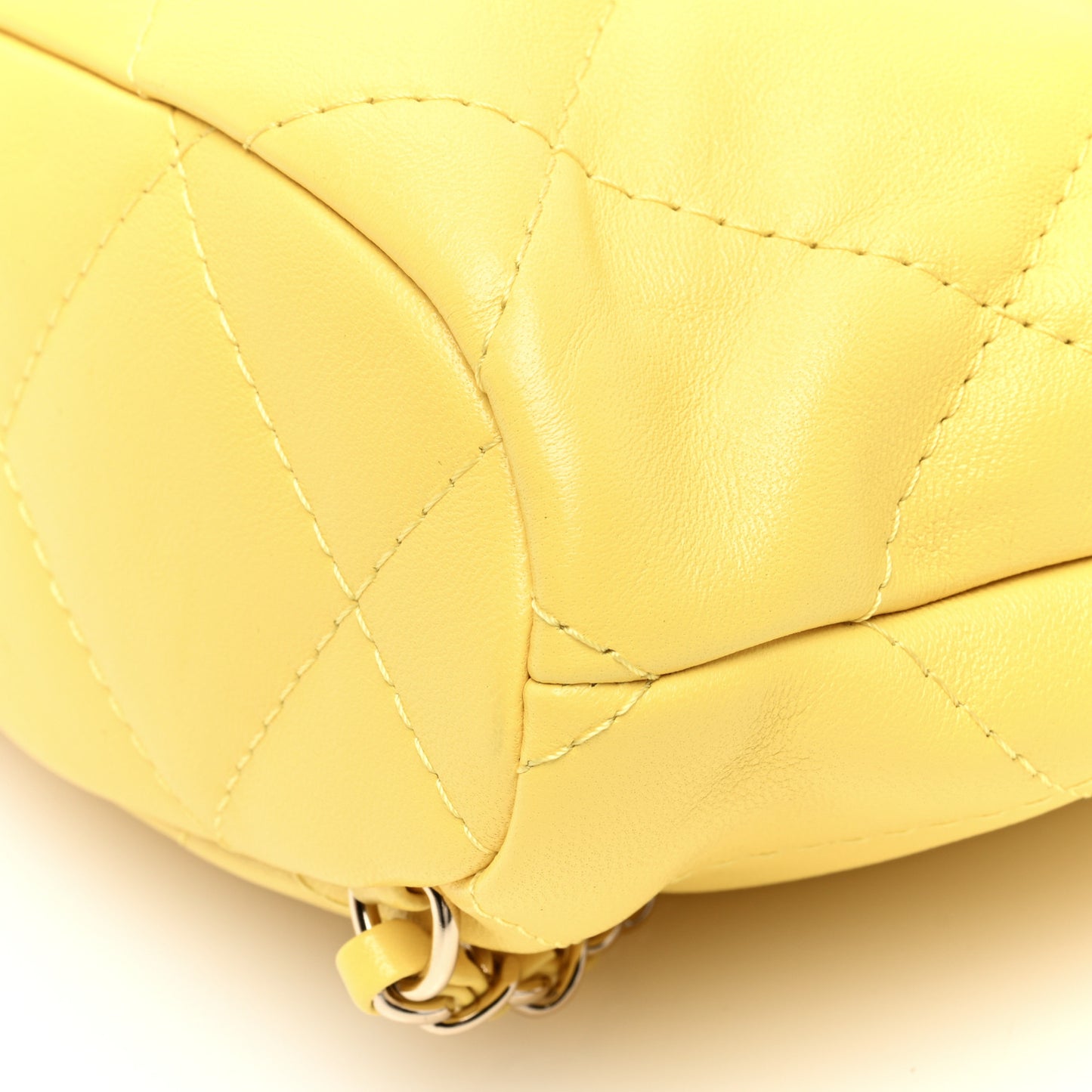 Shiny Lambskin Quilted Drawstring Backpack Yellow