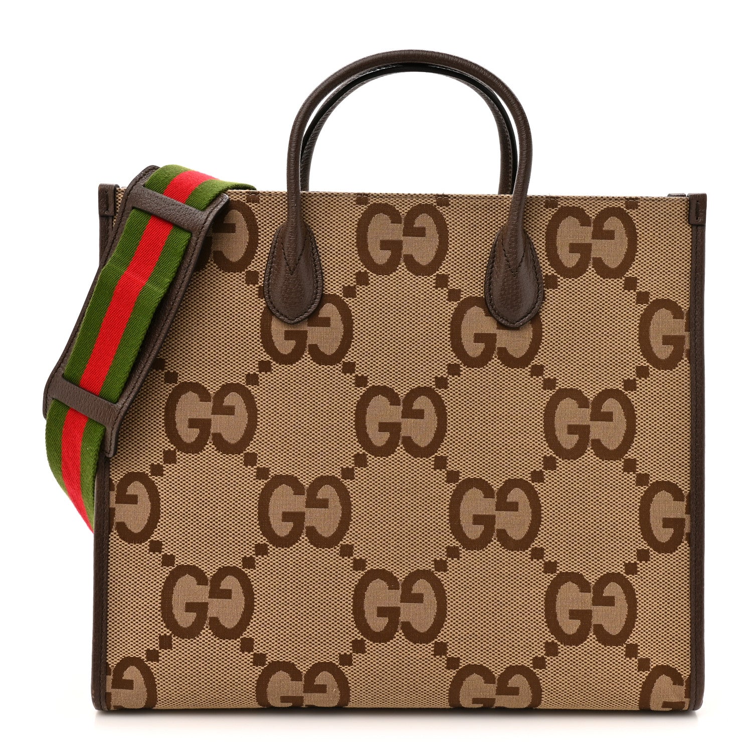 Gucci Monogram Jumbo GG Textured Dollar Calfskin Web Tote Bag