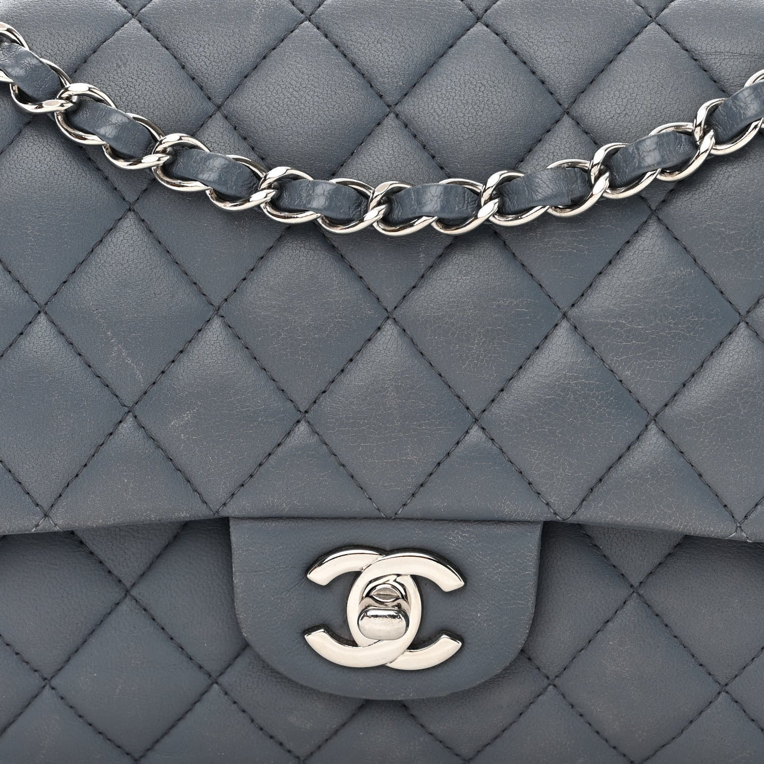 Chanel Lambskin Quilted Medium Double Flap Dark Grey 8 of 17