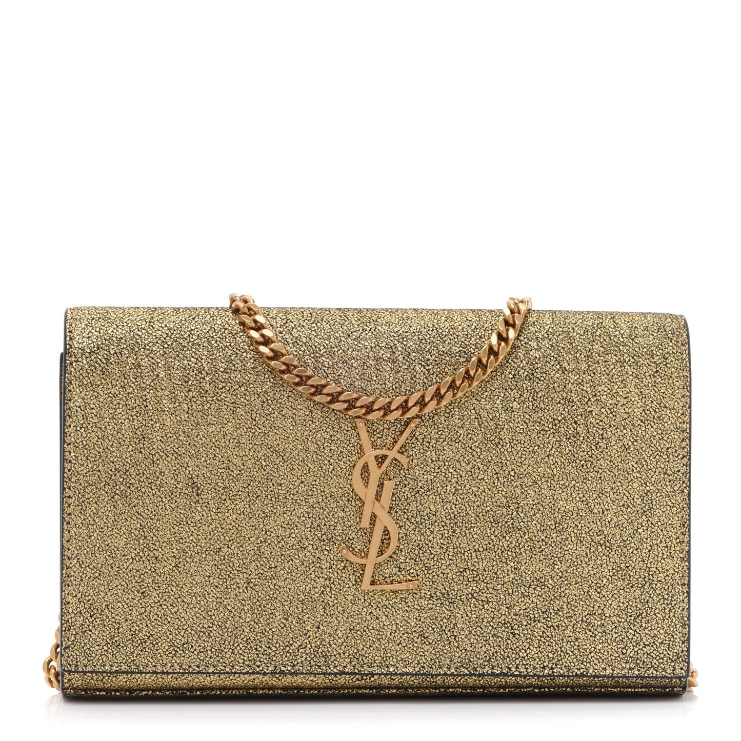 Grained Metallic Calfskin Monogram Chain Wallet Gold