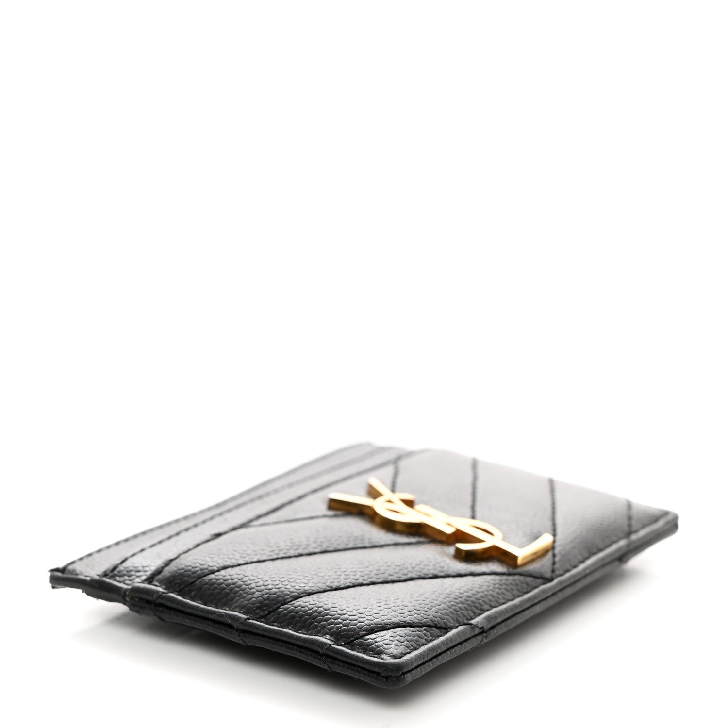 Saint Laurent Grain De Poudre Matelasse Chevron Monogram Credit Card Case Black 4 of 7