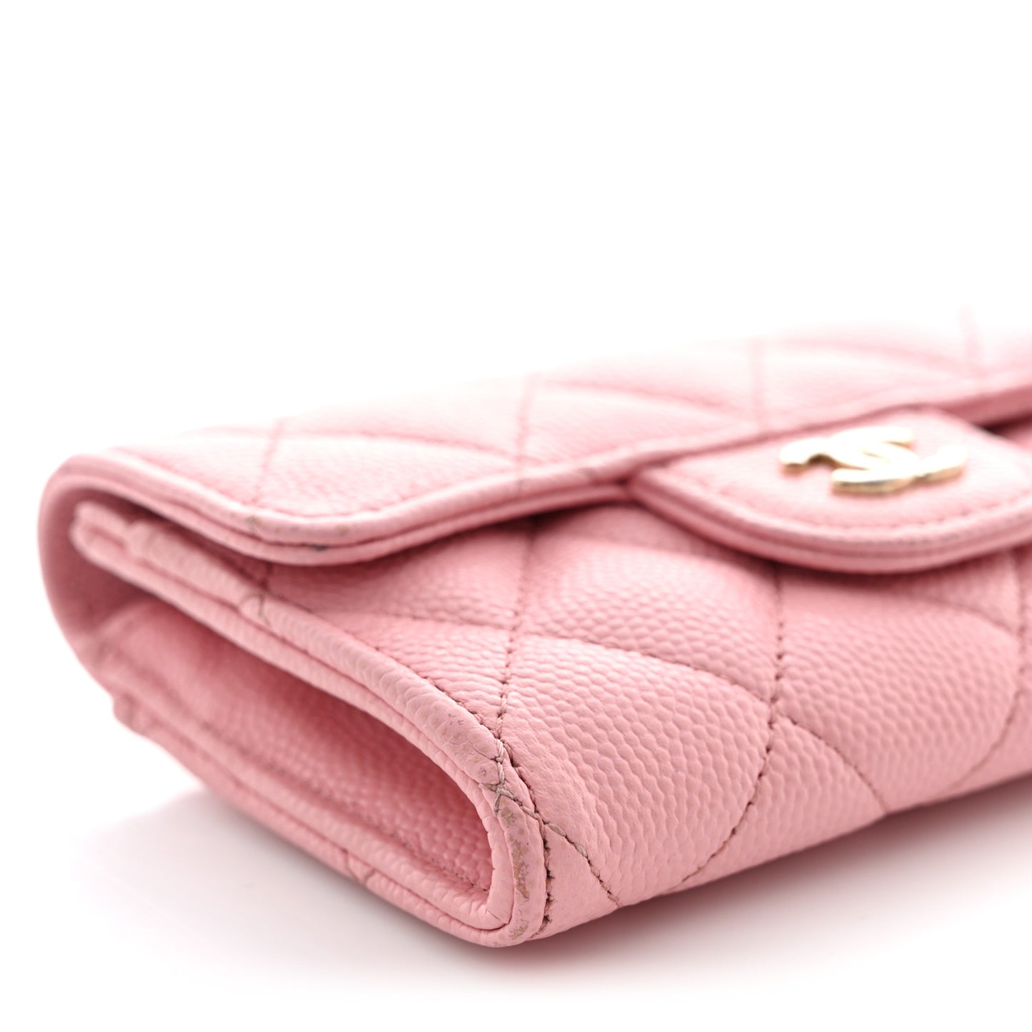 Caviar Quilted Flap Card Holder Wallet Light Pink