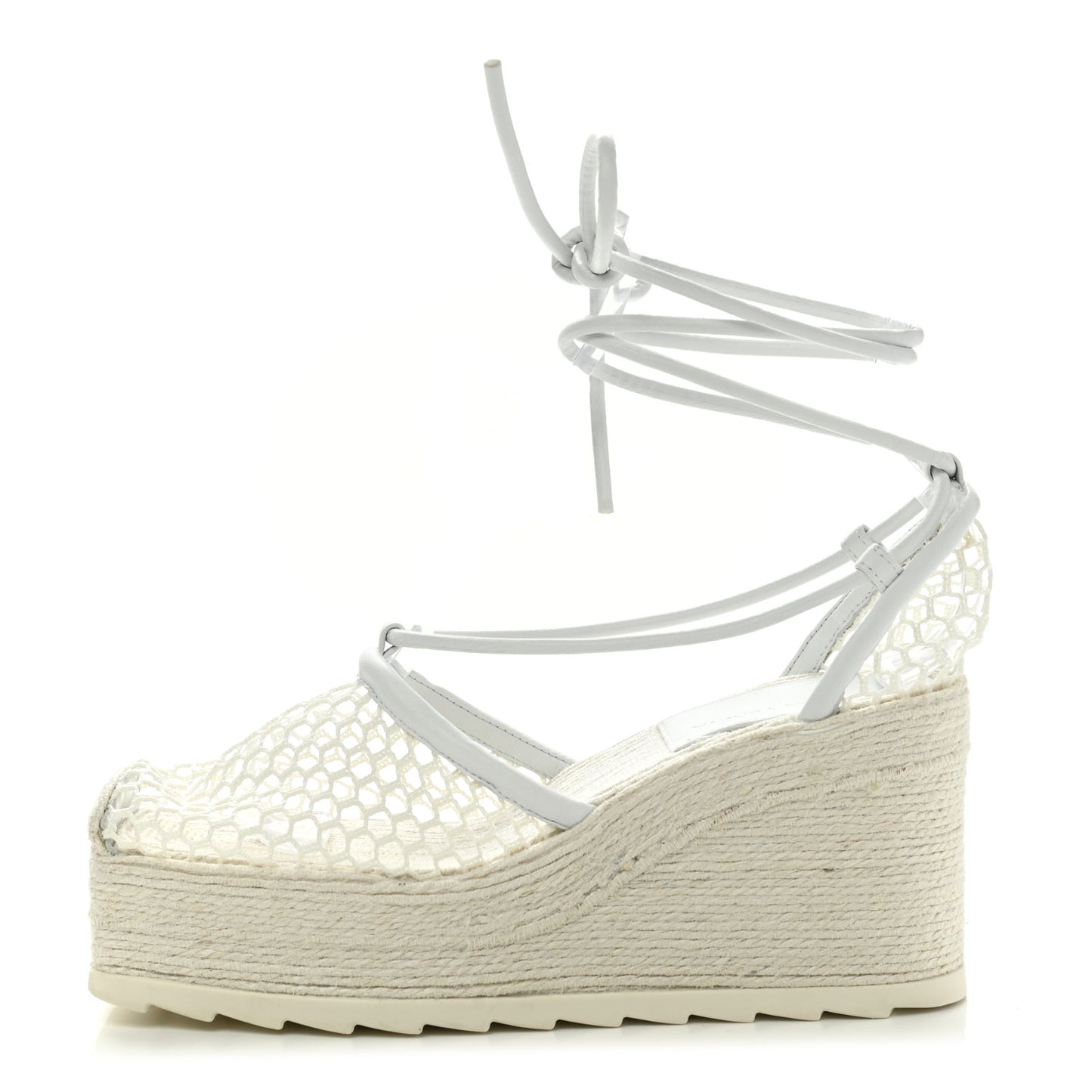 Mesh Lambskin Sporty Web Stretch Ankle Tie Espadrilles 37 Optic White