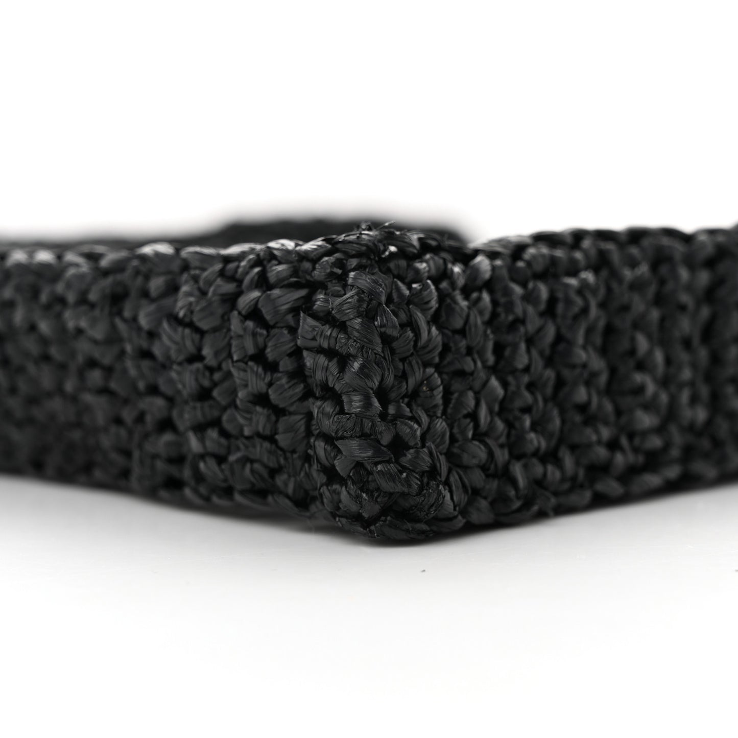 Yarn Raffia Effect Crochet Logo Embroidered Tote Bag Black