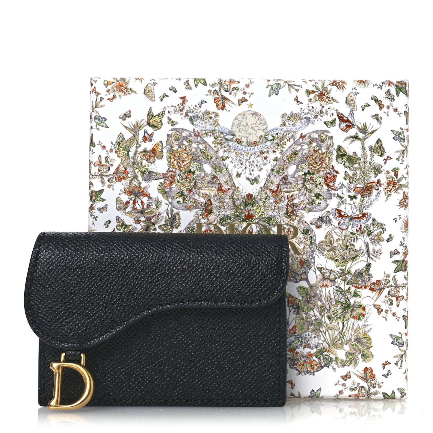 Grained Calfskin Saddle Card Holder Black