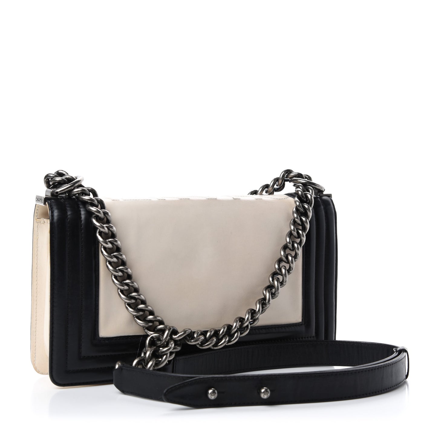 Glazed Calfskin Medium Boy Flap White Black