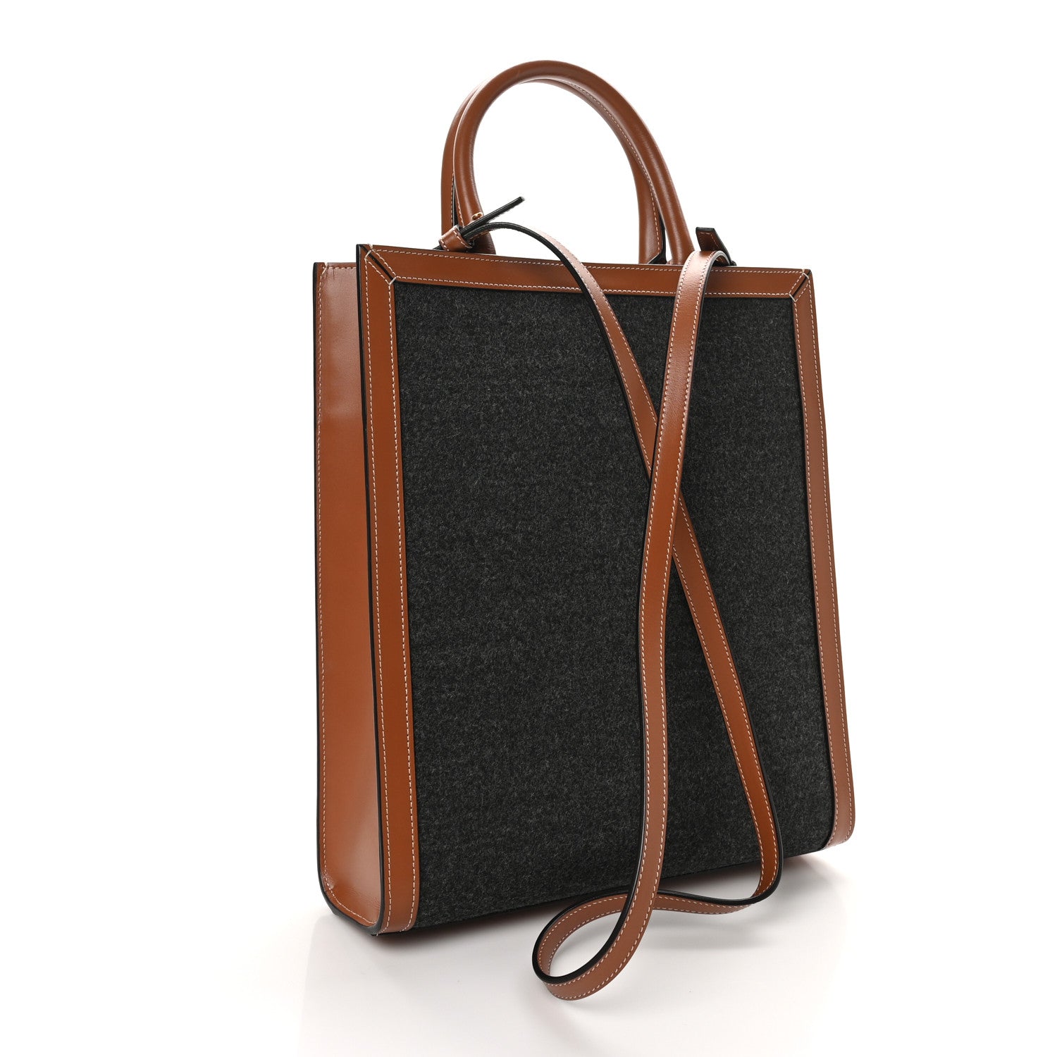 Celine Calfskin Felt Logo Print Small Vertical Cabas Grey Tan 3 of 11