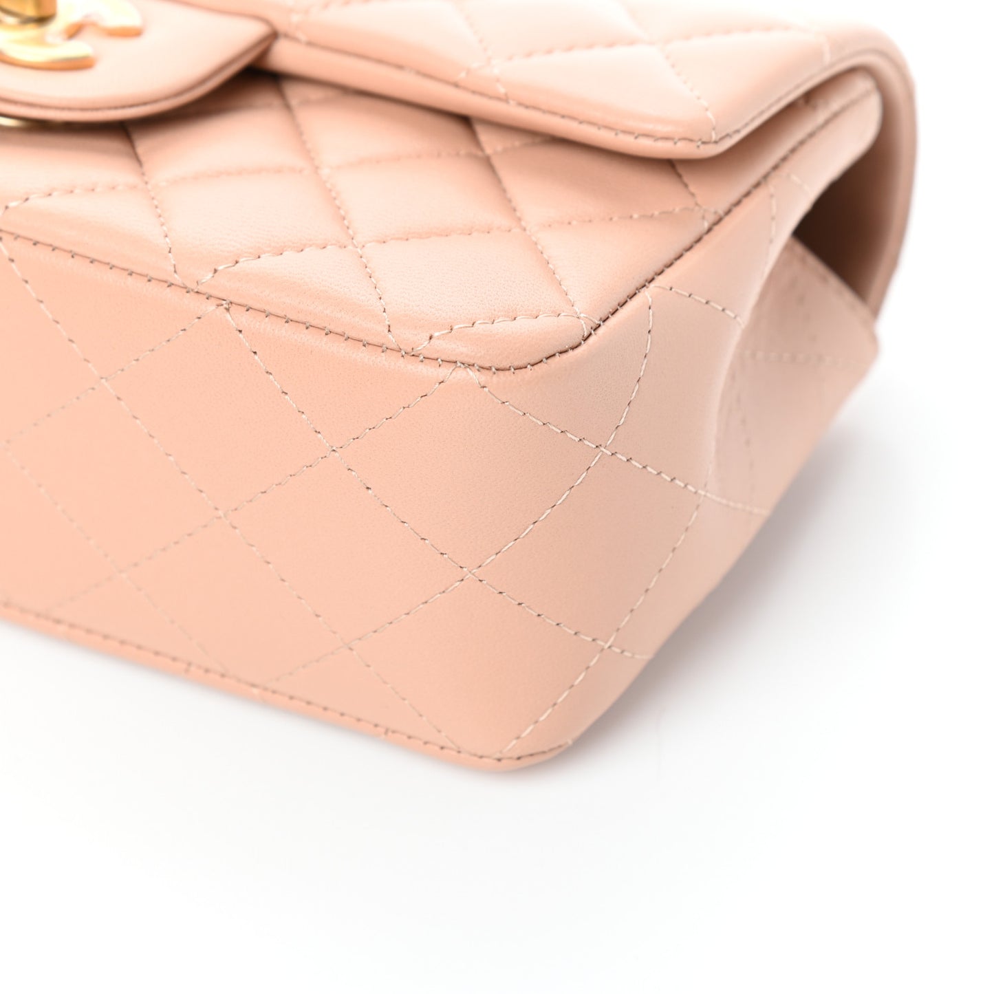 Lambskin Quilted Mini Top Handle Rectangular Flap Beige