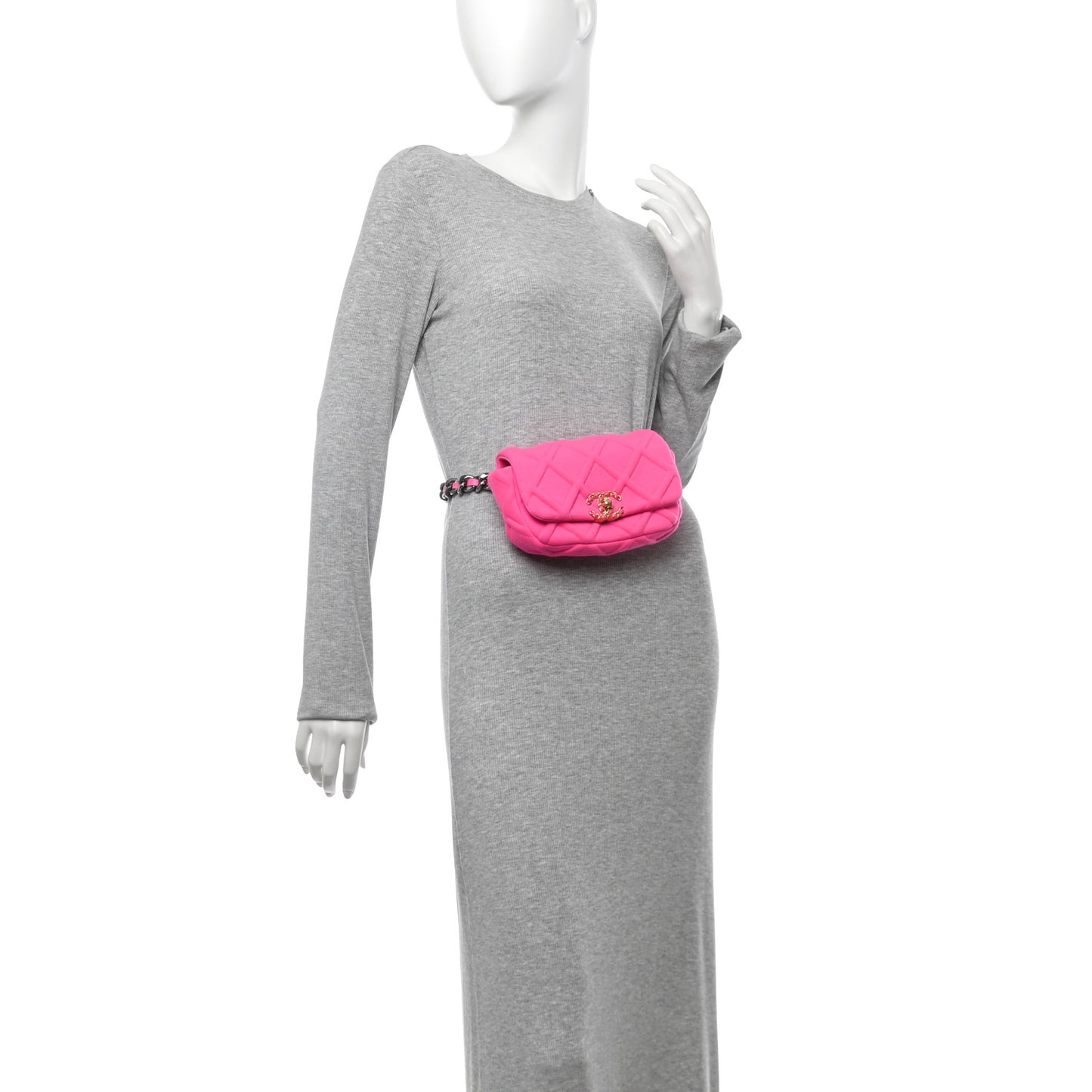 Jersey Quilted Chanel 19 Waist Bag Pink