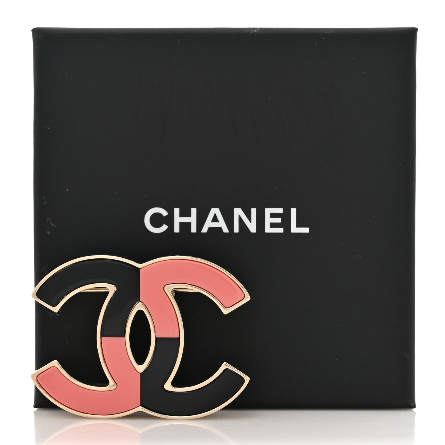 Enamel CC Brooch Gold Pink Black