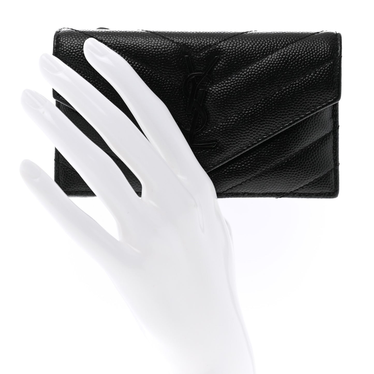 Grain De Poudre Matelasse Chevron Monogram Monochrome Compact Wallet Black