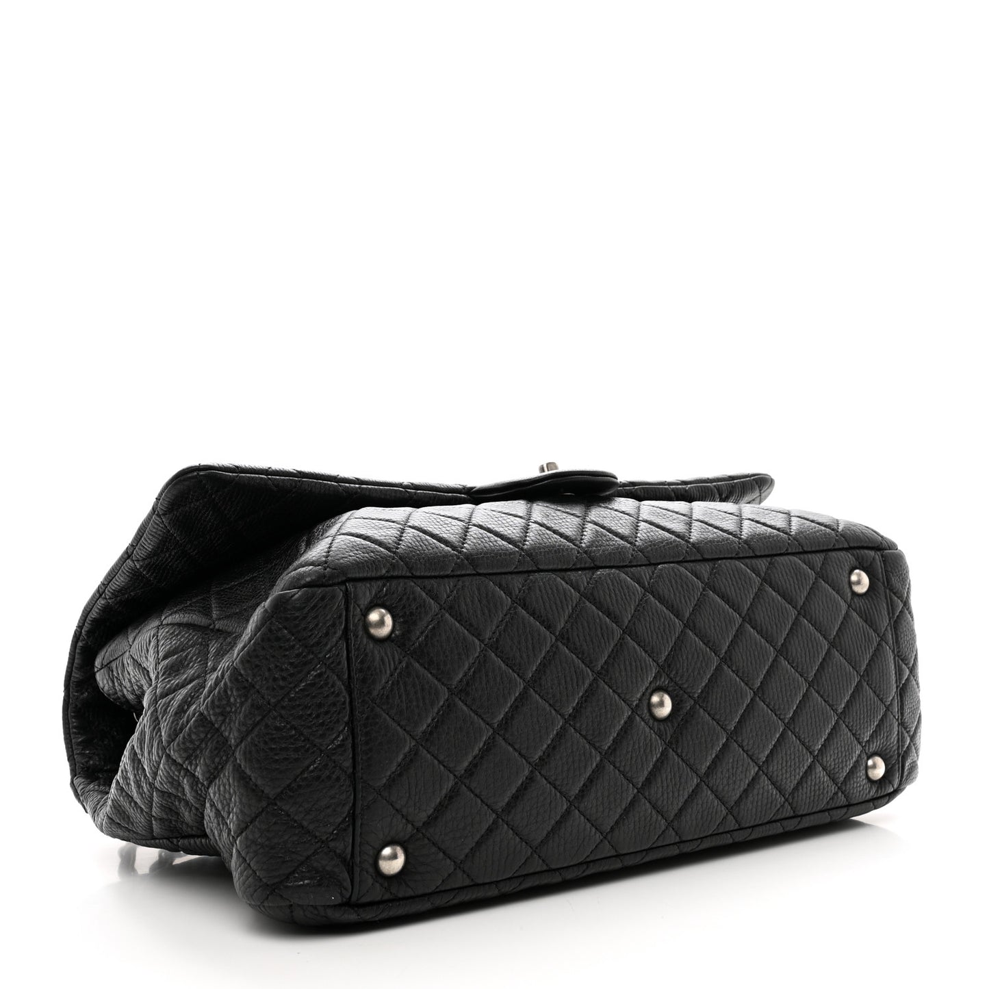 Grained Calfskin Quilted XXL Travel Flap Bag Black